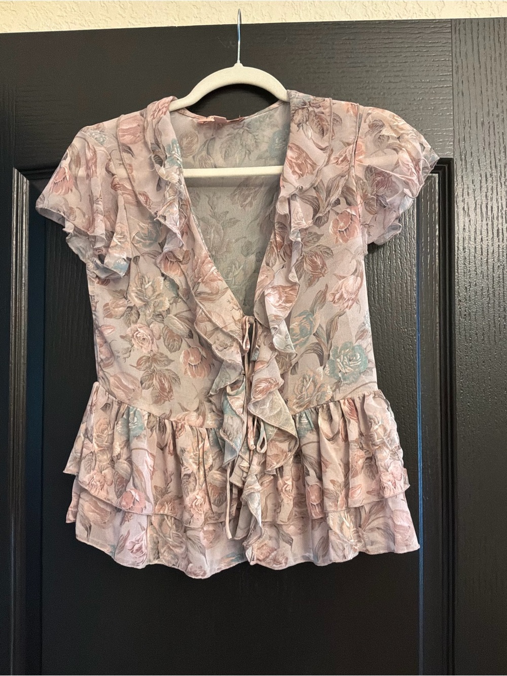 Philosophy Pastel Floral Ruffle Tie-Front Blouse